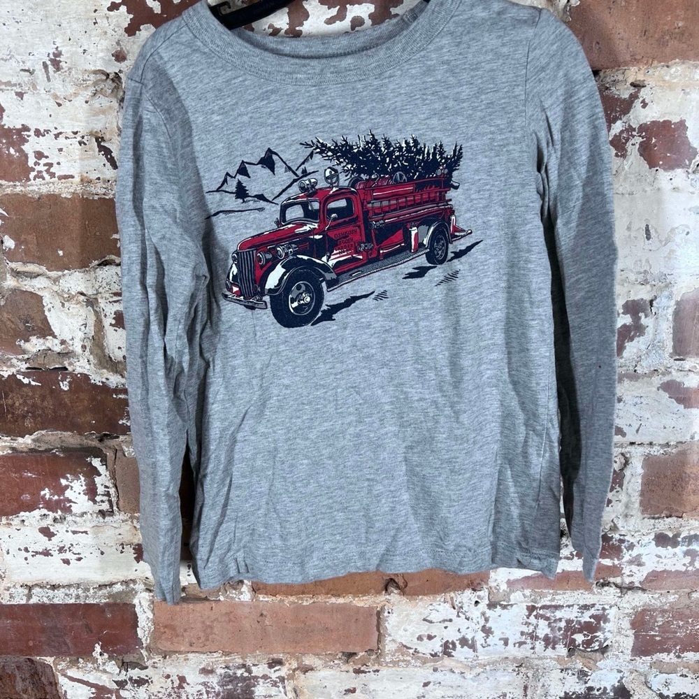 OshKosh B'gosh Gray and Red Long Sleeve Tee with Vintage Truck Design